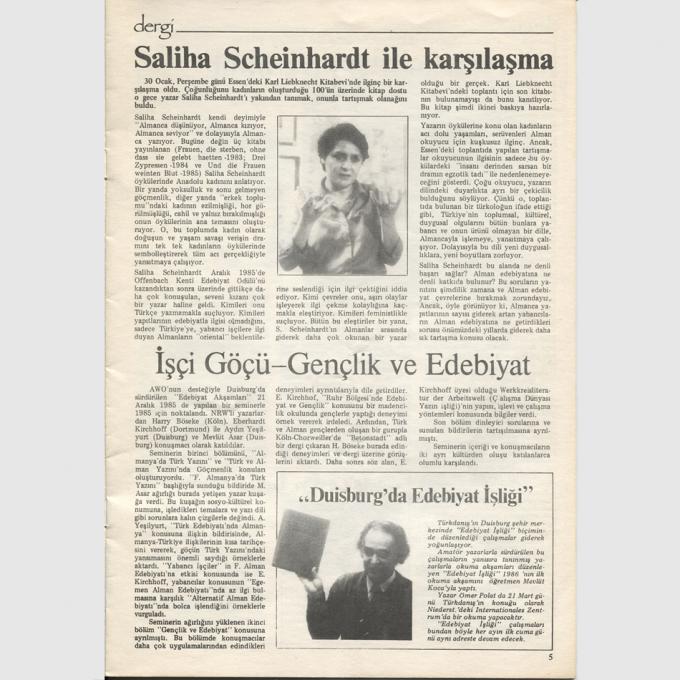 dergi/Die Zeitschrift #1, 1986, S. 5. Privatarchiv Mevlüt Âsar. Vorlass Âsar wird z.Z. im Transnationalen Literaturarchiv erfasst. dergi/Die Zeitschrift