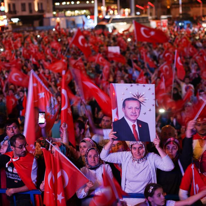 After coup nightly demonstartion of president Erdogan supporters. Istanbul, Turkey 22 July 2016