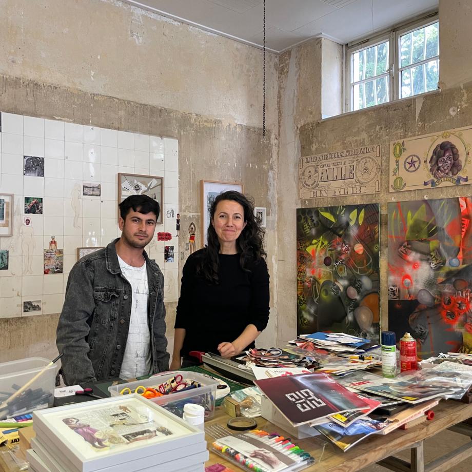 Havva Ayvalik mit Navid beim ART TRANSFER LABOR Workshop, 25.05.2024. Foto: Anabel Jujol